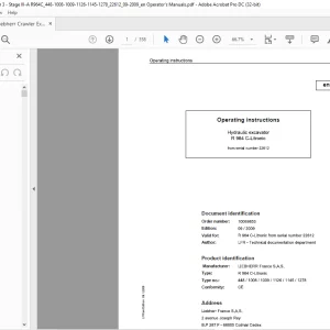 Liebherr R 964 C Litronic 448 1008 1009 1126 1145 1278 Hydraulic Excavator Operating Manual SN 22612 - PDF DOWNLOAD