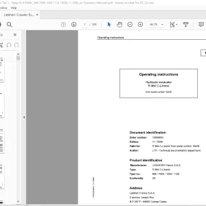 Liebherr R 964 C-Litronic 448 1008 1009 1126 Hydraulic Excavator Operating Manual SN 16436 - PDF DOWNLOAD