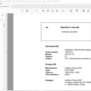 Liebherr R 970 SME 1538 (USA / CAN) Hydraulic Excavator Operator's Manual SN 42344 - PDF DOWNLOAD