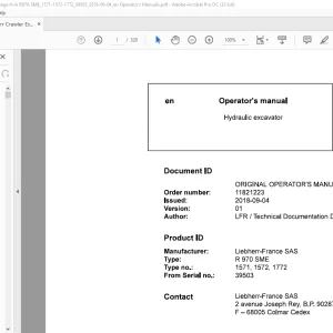 Liebherr R 970 SME 1571 1572 1772 Hydraulic Excavator Operator's Manual SN 39503 - PDF DOWNLOAD