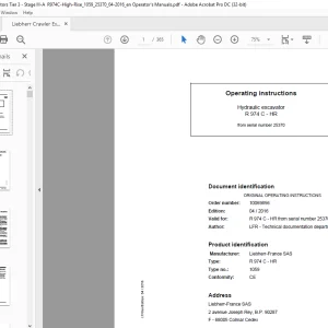 Liebherr R 974 C - HR 1059 Hydraulic Excavator Operating Instruction Manual SN 25370 - PDF DOWNLOAD