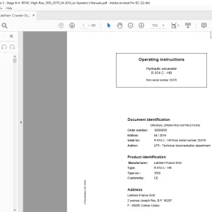 Liebherr R 974 C HR 1059 Hydraulic Excavator Operating instructions Manual SN 25370 - PDF DOWNLOAD