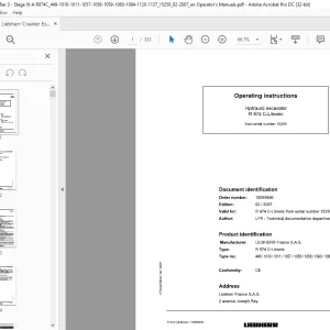 Liebherr R 974 C-Litronic 449 1010 1011 1057 1058 1059 1060 1084 1120 1137 Hydraulic Excavator Operating Manual SN 15259 - PDF DOWNLOAD