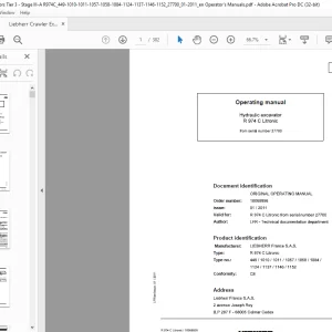 Liebherr R 974 C Litronic 449 1010 1011 1057 1058 1084 1124 1137 1146 1152 Hydraulic Excavator Operating Manual SN 27700 - PDF DOWNLOAD