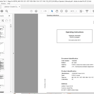 Liebherr R 974 C-Litronic 449 1010 1011 1057 1058 1084 1124 1137 1146 1152 Hydraulic Excavator Operating Manual SN 22515