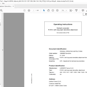Liebherr R 974 C with long reach demolition attachment 449 1010 1011 1057 1058 1084 1124 1146 Hydraulic Excavator Operating Manual SN 27700