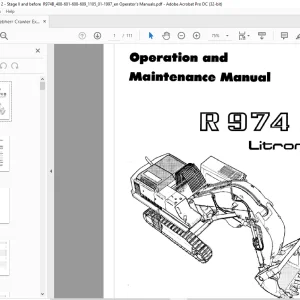 Liebherr R 974B Litronic Excavator Operation & Maintenance Manual - PDF DOWNLOAD