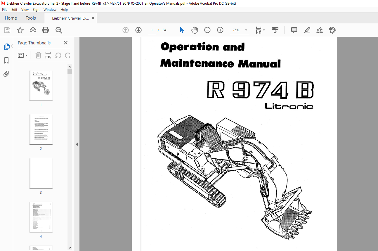 Liebherr R 974B Litronic Operation And Maintenance Manual - PDF ...