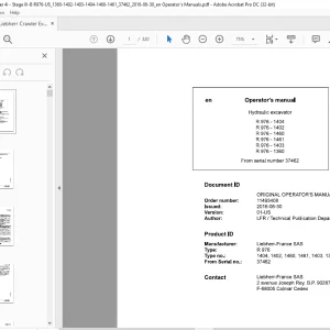 Liebherr R 976 1404 1402 1460 1461 1403 1360 Hydraulic Excavator Operator's Manual 37462 - PDF DOWNLOAD