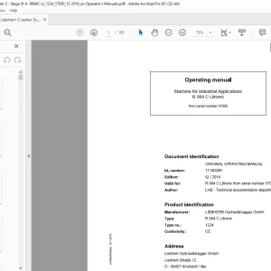 Liebherr R 984 C Litronic 1224 Machine for Industrial Operating Manual SN 57000 - PDF DOWNLOAD