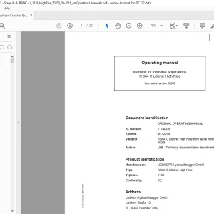 Liebherr R 984 C Litronic High Rise 1138 Machine for Industrial Operating Manual SN 50200 - PDF DOWNLOAD