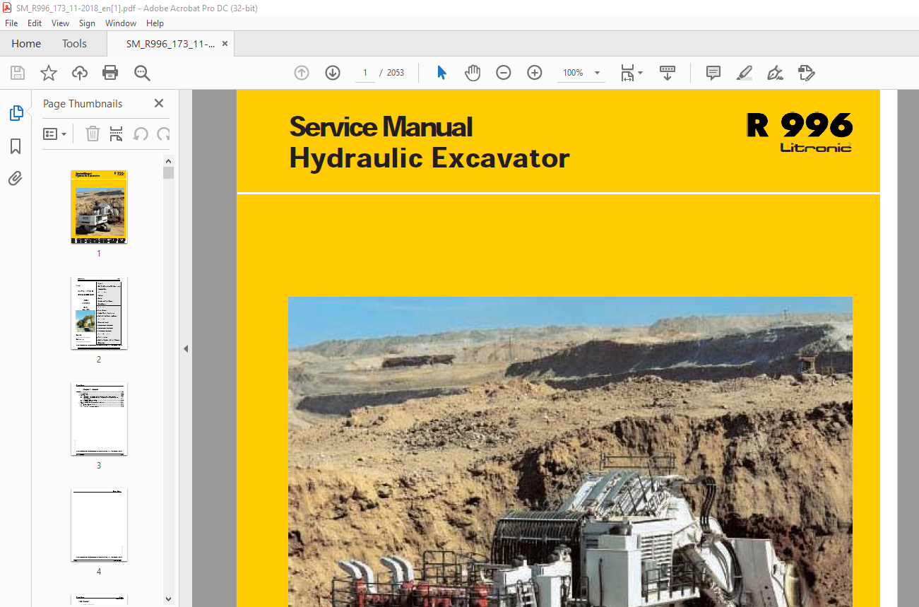 Liebherr R 996 Litronic Hydraulic Excavator Service Manual - PDF ...