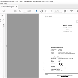 Liebherr R 996B 1281 Hydraulic Excavator Service Manual SN 26049 - PDF DOWNLOAD