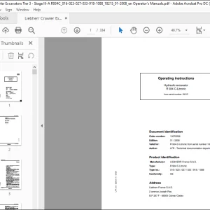 Liebherr R934 C Litronic 016 023 027 033 918 1088 Hydraulic Excavator Operating Manual SN 18215 - PDF DOWNLOAD