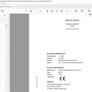 Liebherr R9350 1369 Hydraulic Excavator Service Manual 30617 - PDF DOWNLOAD