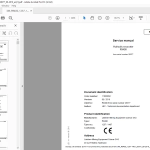 Liebherr R9400 1257 1407 Hydraulic Excavator Service Manual 26377 - PDF DOWNLOAD