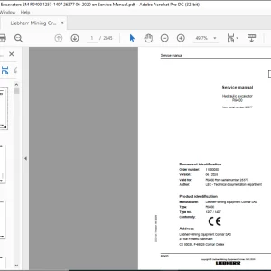 Liebherr R9400 1257 1407 Hydraulic Excavator Service Manual SN 26377 - PDF DOWNLOAD