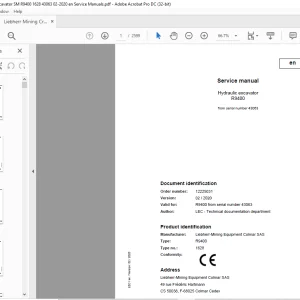 Liebherr R9400 1628 Hydraulic Excavator Service Manual 43063 - PDF DOWNLOAD