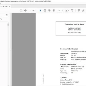 Liebherr R974C Demolition 1057 1146 Hydraulic Excavator Operating Instruction Manual SN 27700 - PDF DOWNLOAD