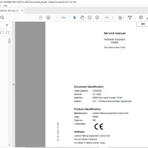 Liebherr R9800 986 Hydraulic Excavator Service Manual 18180 - PDF DOWNLOAD