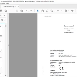 Liebherr R9800 986 Hydraulic Excavator Service Manual SN 18180 - PDF DOWNLOAD