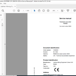 Liebherr R996B 1281 Hydraulic Excavator Service Manual 26049 - PDF DOWNLOAD