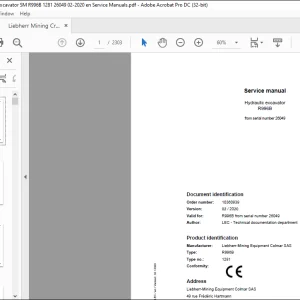 Liebherr R996B Hydraulic Excavator Service Manual SN 26049 - PDF DOWNLOAD
