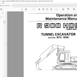 Liebherr TUNNEL EXCAVATOR R 900 HDS Litronic Operation and Maintenance Manual SN3015 - 8558  - PDF DOWNLOAD