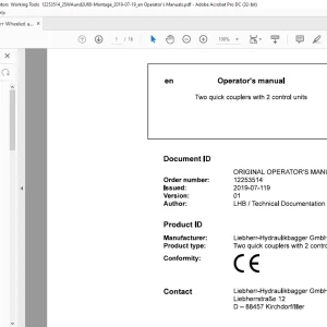 Liebherr Two quick couplers with 2 control units Operator's manual - PDF DOWNLOAD