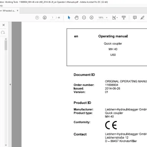 Liebherr Wheel Quick coupler MH40 U60 Operating manual - PDF DOWNLOAD