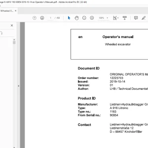 Liebherr Wheeled excavator A 916 Litronic 1183 Operator's manual SN90854 -  PDF DOWNLOAD