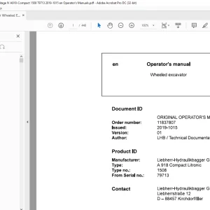 Liebherr Wheeled excavator A 918 Compact Litronic 1508 Operator's manual SN79713 - PDF DOWNLOAD