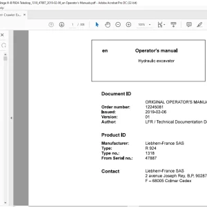 Liebherr Wheeled excavator R924 1318 Operator's manual SN47887 - PDF DOWNLOAD