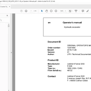 Liebherr Wheeled excavator R938 1650 (USA  CAN) Operator's manual SN48722 - PDF DOWNLOAD