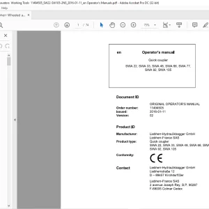 LiebherrQuick coupler SWA 22, SWA 33, SWA 48, SWA 66, SWA 77, SWA 92, SWA 105 Operator's manual - PDF DOWNLOAD