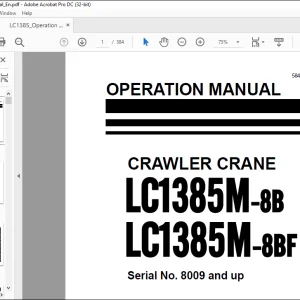 MAEDA LC1385M-8B LC1385M-8BF Crawler Crane Operation Manual SN 8009 and up - PDF DOWNLOAD
