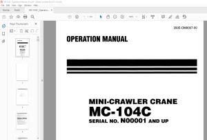Maeda MC-104C Mini Crawler Crane Operation Manual SN N00001 and up - PDF DOWNLOAD