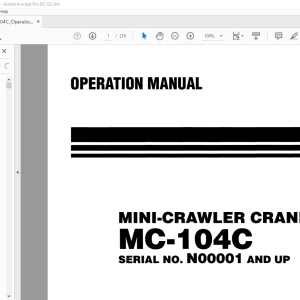 Maeda MC-104C Mini Crawler Crane Operation Manual SN N00001 and up - PDF DOWNLOAD