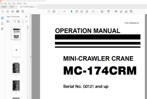 Maeda MC 174CRM Mini Crawler Crane Operation Manual SN G0121 and up - PDF DOWNLOAD