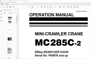 Maeda MC 285C-2 Mini Crawler Crane 850kg SEARCHER HOOK Operation Manual SN P00976 and up - PDF DOWNLOAD