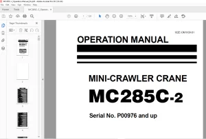 Maeda MC 285C-2 Mini Crawler Crane Operation Manual SN P00976 and up - PDF DOWNLOAD