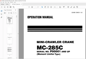 Maeda MC 285C Mini Crawler Crane Operation Manual SN P00001 and up - PDF DOWNLOAD
