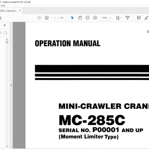Maeda MC 285C Mini Crawler Crane Operation Manual SN P00001 and up - PDF DOWNLOAD