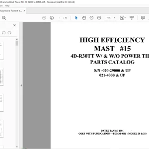 RAYMOND Forklift 4D-R30TT WI & WO POWER TILT HIGH EFFICIENCY PARTS CATALOG MANUAL  -  PDF DOWNLOAD