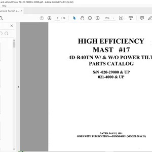 RAYMOND Forklift 4D-R40TN W & WO POWER TILT PARTS CATALOG MANUAL - PDF DOWNLOAD