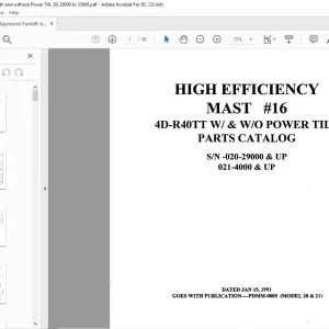 RAYMOND Forklift 4D-R40TT WI & WO POWER TILT PARTS CATALOG MANUAL - PDF DOWNLOAD