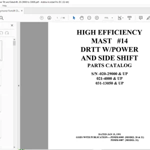 RAYMOND Forklift DRTT WPOWER AND SIDE SHIFT PARTS CATALOG MANUAL  -  PDF DOWNLOAD
