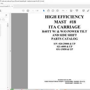 RAYMOND Forklift ITA CARRIAGE R40TT W & WO POWER TILT AND SIDE SHIFT PARTS CATALOG MANUAL -  PDF DOWNLOAD