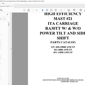 RAYMOND Forklift ITA CARRIAGE RA30TTW/ & W/O POWER TILT AND SIDE SHIFT PARTS CATALOG MANUAL - PDF DOWNLOAD