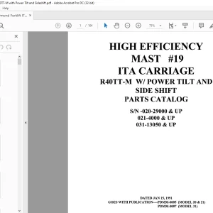 RAYMOND Forklift ITA CARRIAGEN R40TT-M WPOWER TILT AND SIDE SHIFT PARTS CATALOG MANUAL -   PDF DOWNLOAD